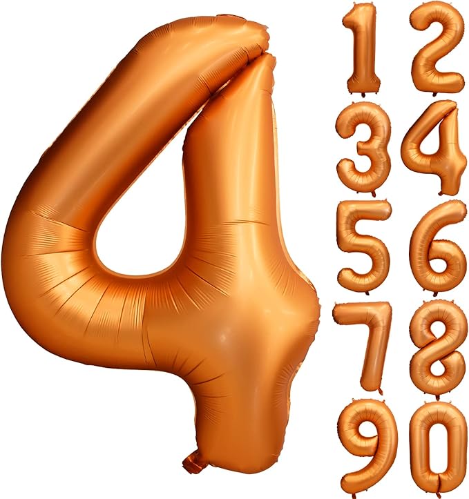 40 inch Orange Number Balloon Giant Foil Helium Balloons for 4th Birthday Party Decorations
