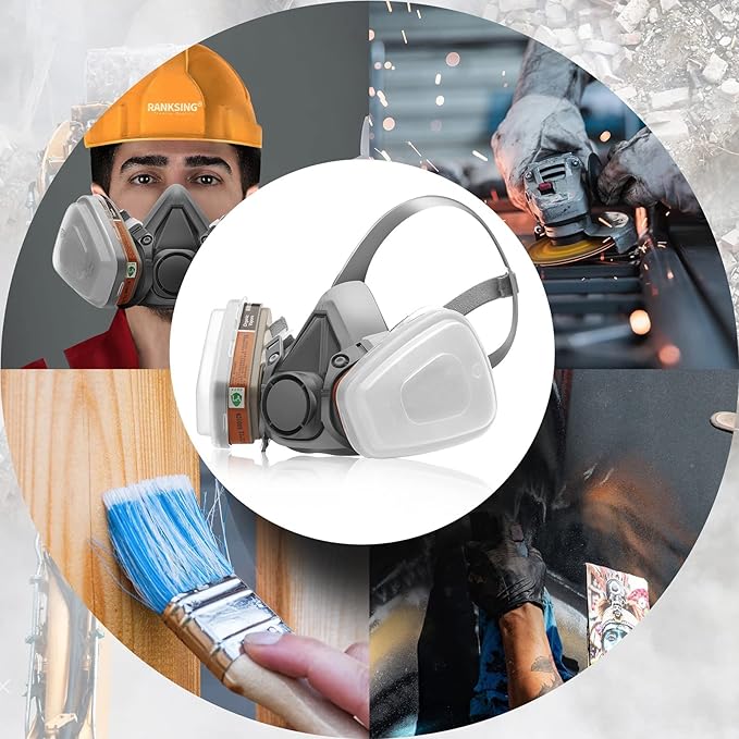 Respirator Gas Mask Reusable Half Face Cover with Filters for Painting,Spraying,Woodworking,Construction,DIY and Professional Work Protection Against Dust,Fumes,Organic Vapor,Chemicals,Asbestos 6200
