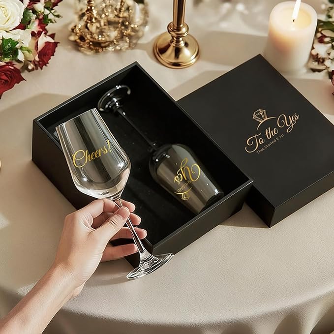 AW BRIDAL Wedding Enagagement Gifts Wine Glasses Set of 2 for Fiance and Fiancee, Bridal Shower Bachelorette Gifts for Bride and Groom to Be, Wine Glass Gift Basket for Newly Engaged Couple 2026