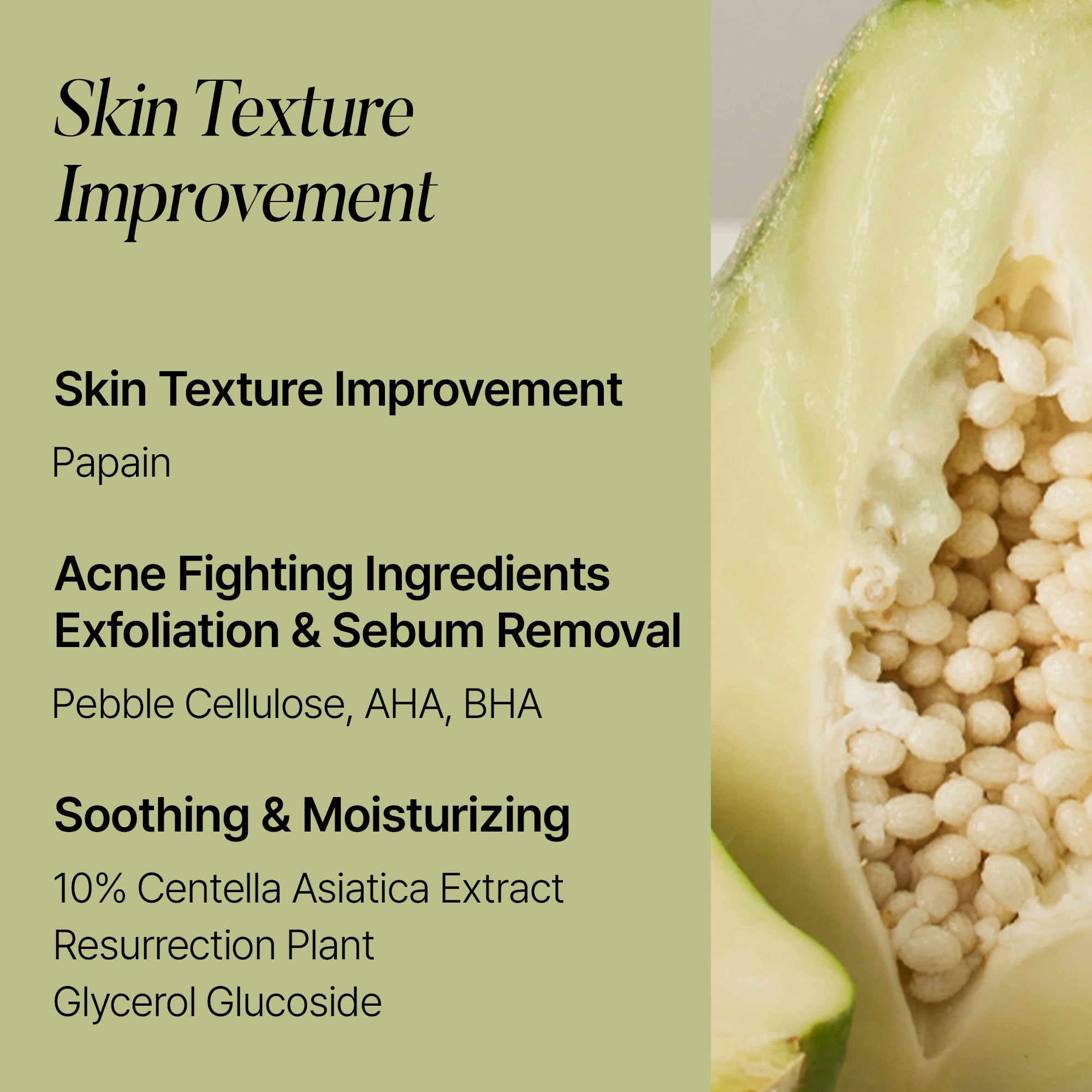 shaishaishai GREEN PAPAYA Body & Face Peeling Cleanser, Papaya Enzyme Exfoliator, Gentle AHA & BHA for Deep Cleansing, Soothing 10% Centella Asiatica, Removes Blackheads, 5.07 Fl Oz