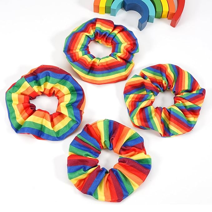 Rainbow Hair Scrunchies Elastic Pride Hair Ties for Women Girls Colorful Striped Hair Tie Rainbow Ponytail Holder Cute Hair Ring Hair Accessories