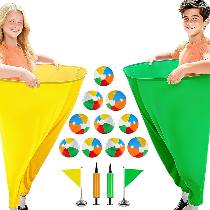 Granny Pants Yard Game for Kids (31.5 in *24 in), 2Pcs Granny Pants Outdoor Games with 10 Bouncy Balls, 2 Pumps & Flags, Granny Pants Game for Easter Carnival Party Gatherings(Small)