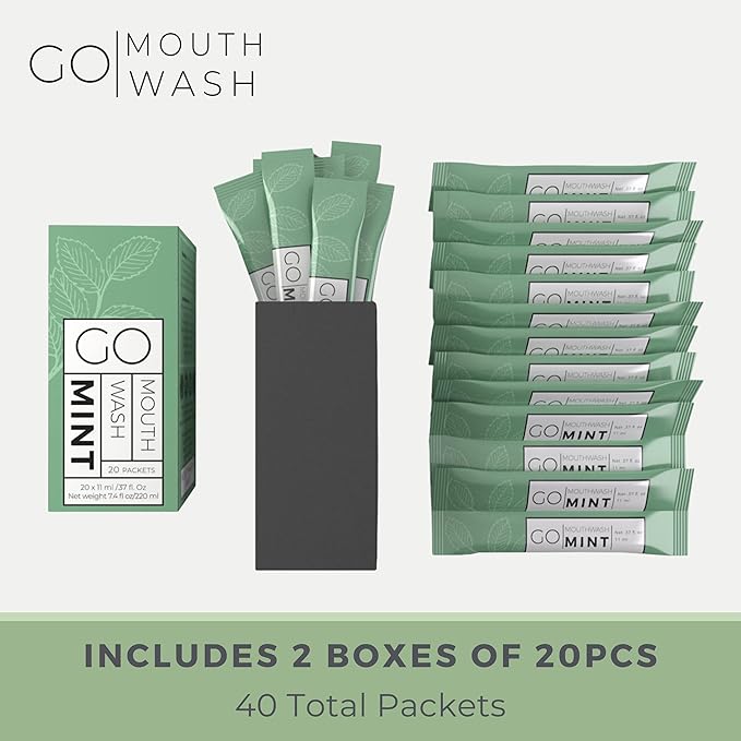 GO Travel Size Mouthwash Packets – Individual Mini Single Packets for Fresh Breath - TSA Compliant - Smart Packet Design to Reduce Travel Bottle Waste. Alcohol-Free.
