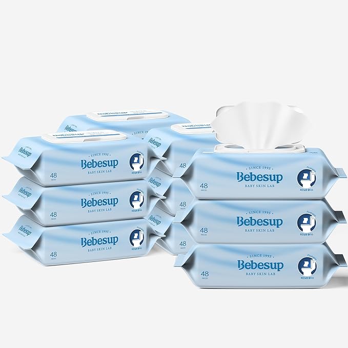 BEBESUP- Korea’s #1 Flushable Wipes- 100% Plant-Based Hypoallergenic Biodegradable 99% Water-Based Extra-Thick Organic Wipes Unscented for sensitive skin Flip-Top 432 Count (9 Packs)