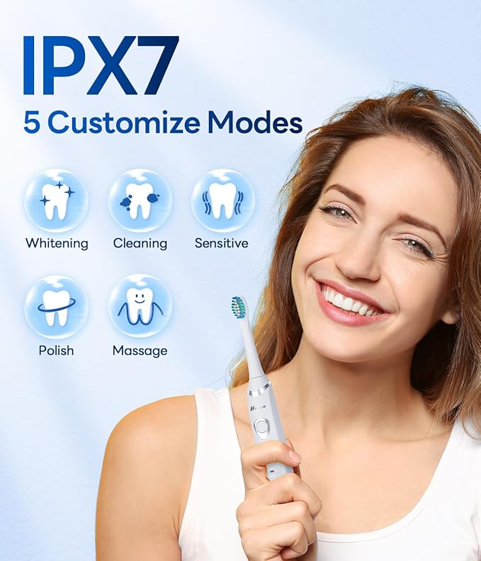 Bymore Electric Toothbrush for Adults,Electric Toothbrush,Travel Sonic Toothbrush with 8 Replacement Heads,Ultra Soft RechargeableToothbrush - Pure White