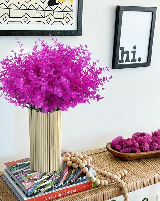 Artificial Faux Plants Outdoor Spring Decoration,Artificial Plants Outdoor Artificial Flowers for Outdoors UV Resistant for Outside Home Planter Porch Patio Window Yard Decor(Pure Fuchsia Eucalyptus)