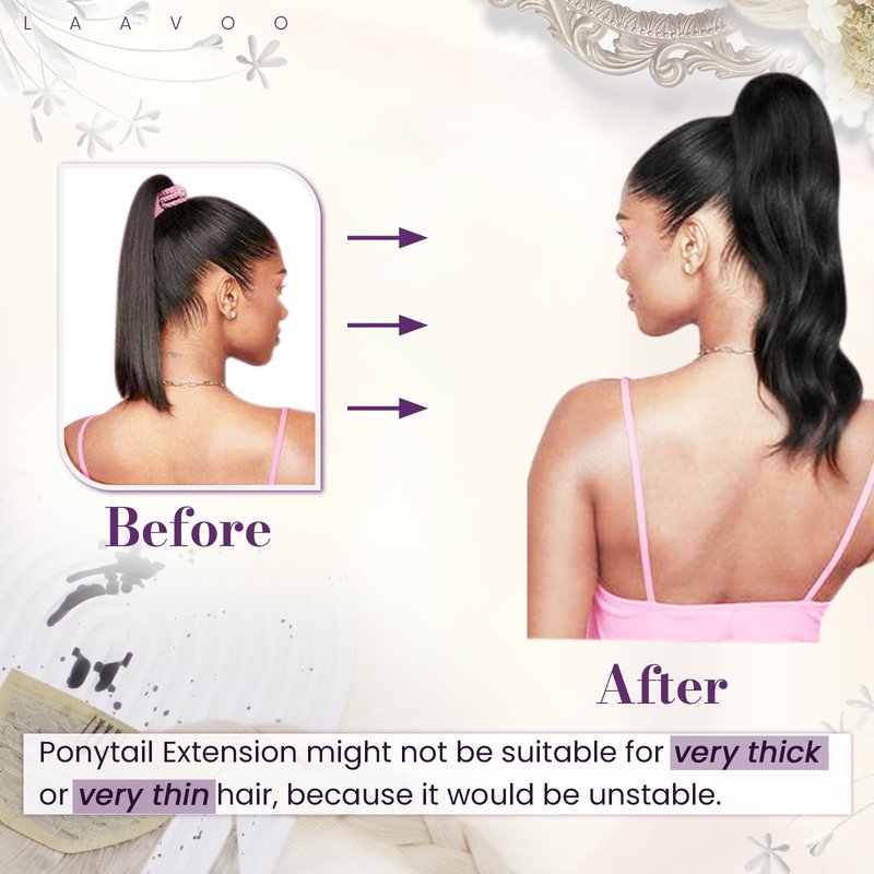 LaaVoo Ponytail Extension Human Hair Brown Ombre Ponytail Extensions for Women Balayage Darkest Brown to Light Brown Pony Tails Hair Extensions Real Humen Hair Short Straight 12 Inch 75g