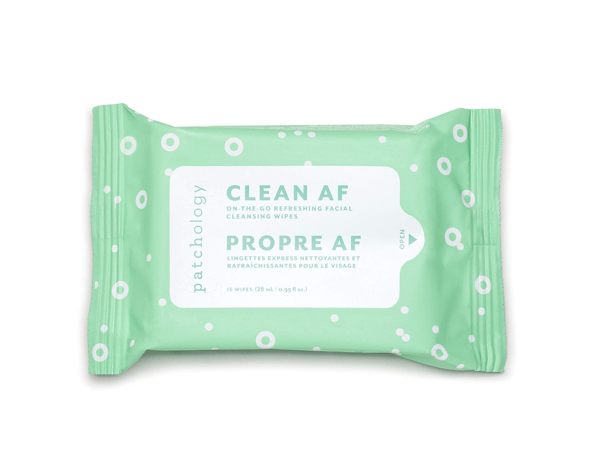 Patchology Clean AF Facial Cleansing Wipes - On-The-Go Refreshing Travel Size Face Wipes for Removing Dirt and Oil - Makeup Remover for Sensitive and Oily Skin (1 pack/15 sheets)