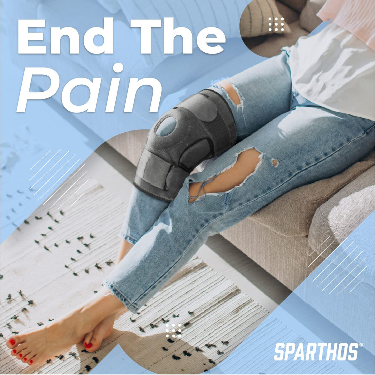 Sparthos Knee Brace - Heavy-Duty Hinged Support for ACL, MCL, Meniscus Tear, Arthritis, Tendonitis Pain - Open Patella - 4-Strap Adjustable, For Men and Women, Check Size Chart (Medium, 12½-15½″ Thigh)