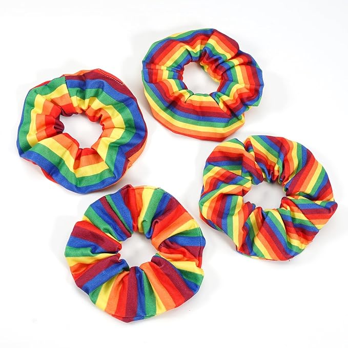 Rainbow Hair Scrunchies Elastic Pride Hair Ties for Women Girls Colorful Striped Hair Tie Rainbow Ponytail Holder Cute Hair Ring Hair Accessories