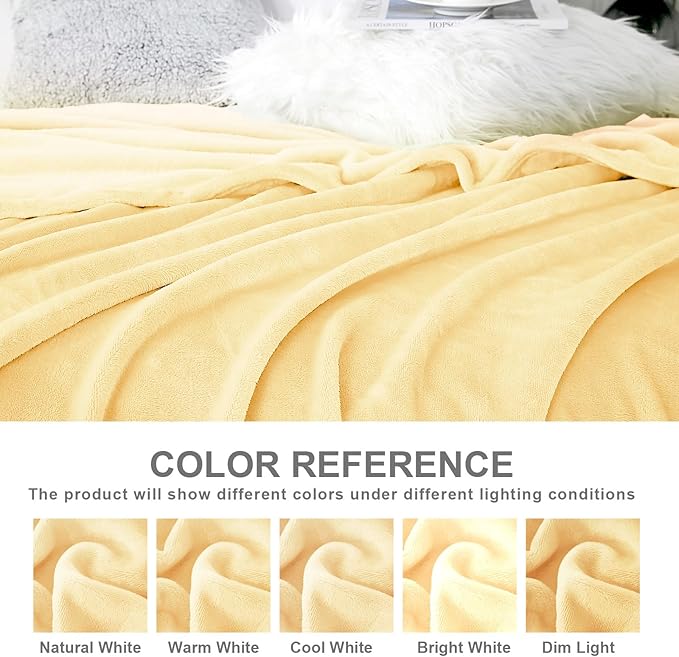 Hansleep Fleece Cream Yellow Throw XL Blanket, Super Soft Flannel Fuzzy Plush Cozy Blanket for All Seasons, Cream Yellow, Throw XL 50x70 Inches