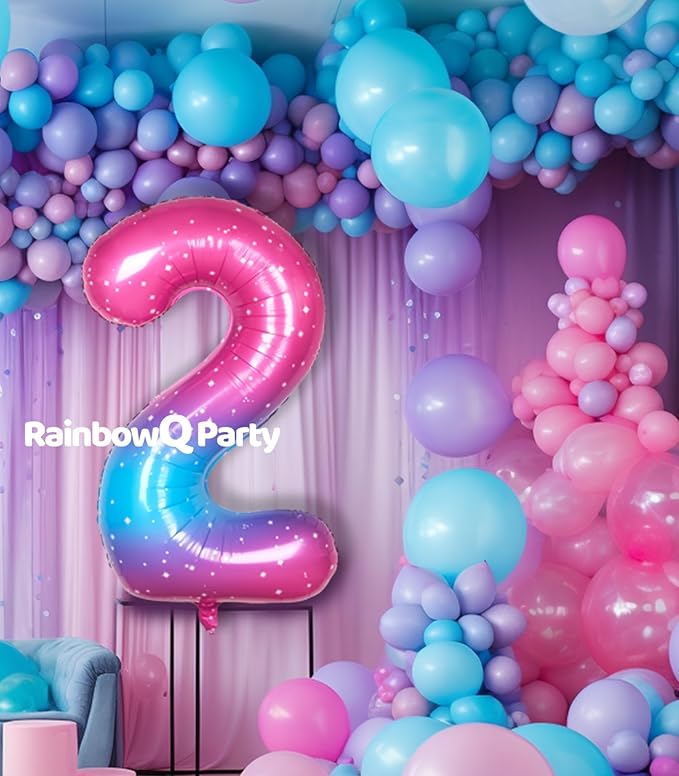 2 Balloon Number 40 Inch for Boy or Girl Big Starry 0-9 Foil Mylar Large 2 Number Balloon Happy 2nd Birthday Party Anniversary Decorations Supplies