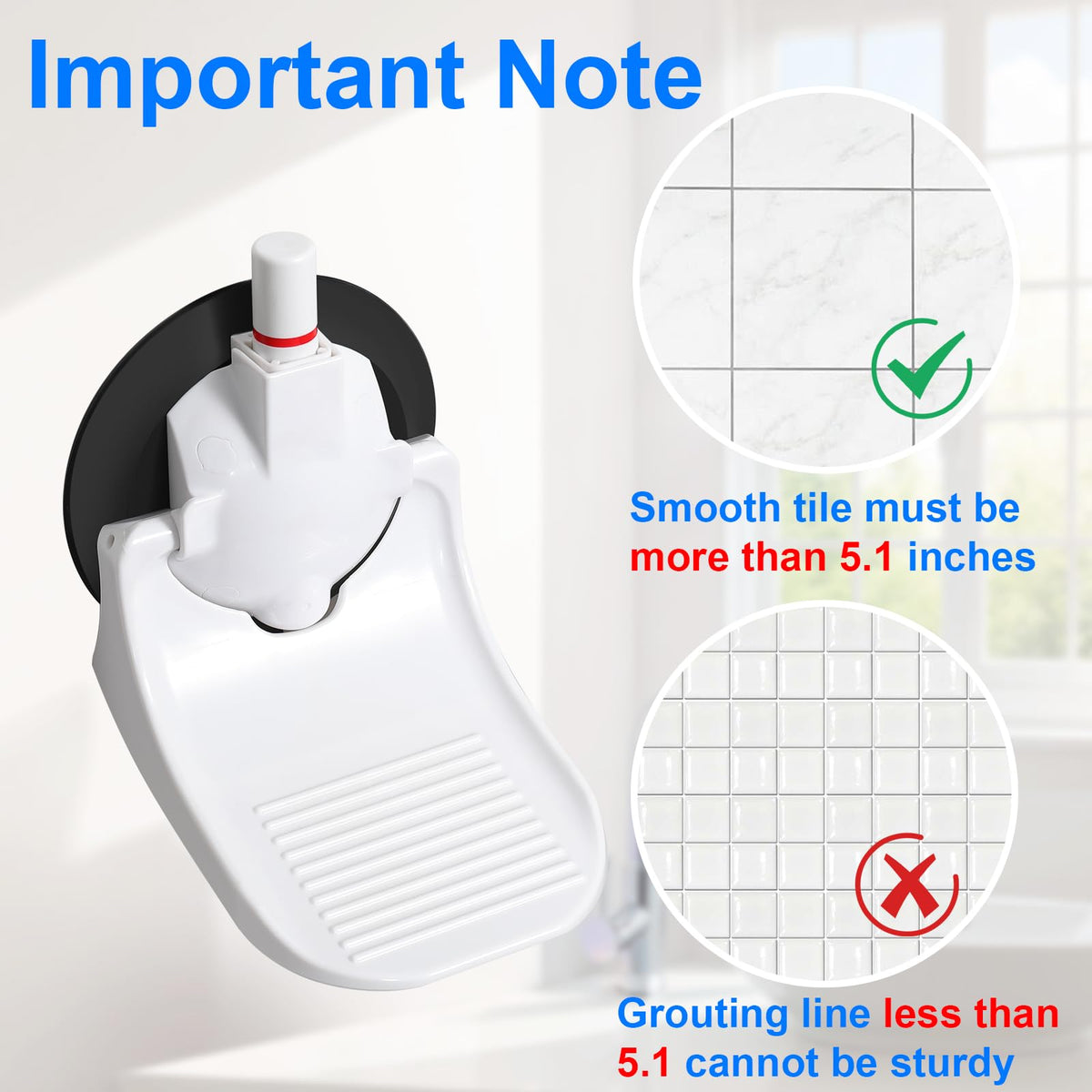 Shower Foot Rest for Shaving Legs with Upgraded Industrial Suction Cup, Only Fit Smooth & Non-Porous & Bigger 5.2 Inches Tile Wall, White, Pack of 1