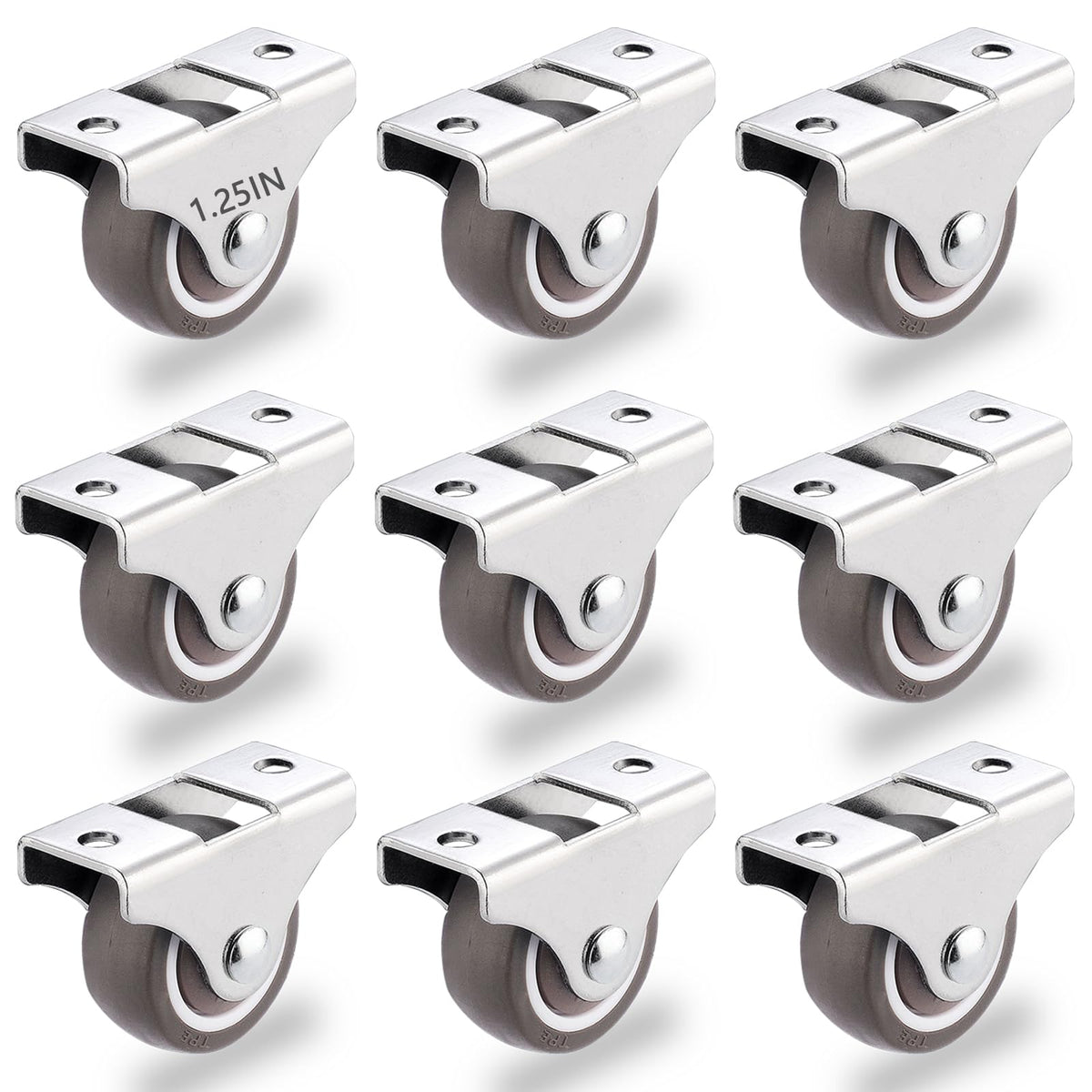 8Pcs 1-1/4 Inch Mini Rigid Caster Wheels, Small Low Profile Rubber Rolling Wheels with Steel Top Plate, Little Casters Wheels for Furniture, Under Bed Storage Drawers, Non Swivel