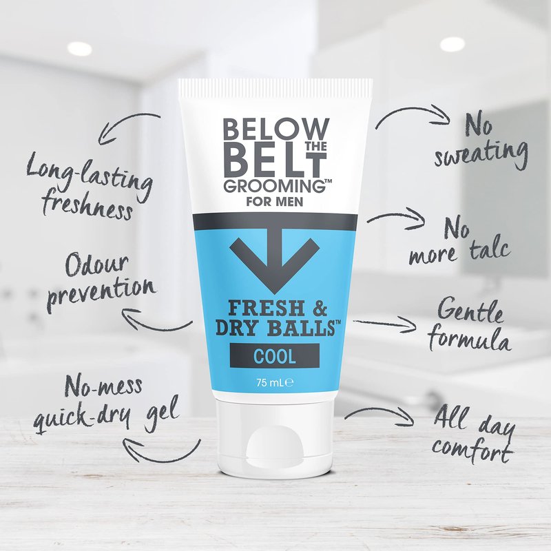 Below The Belt Grooming Fresh & Dry Cool Intimate Deodorant For Men, Protects against Sweat, Odour and Chafing, Cool Mint Fragrance 3 x 75ml