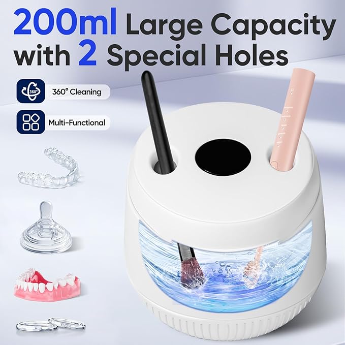 MySmile Ultrasonic Retainer Cleaner Machine with Tablets- 45kHz White Dental Pod with 200ML Capacity and MySmile Retainer Cleaner with 120 Denture Cleaning Mint Flavor Tablets