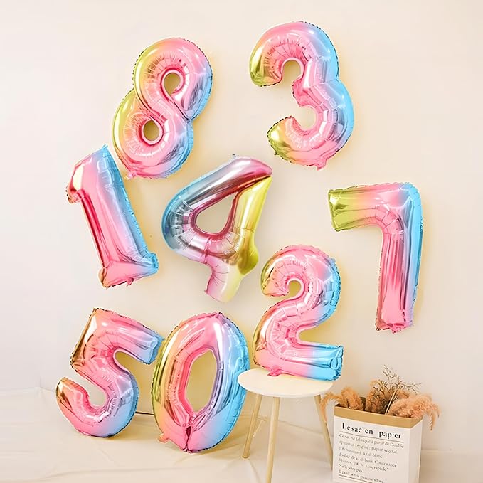 40 Inch Giant Rainbow Number 4 Balloons, Birthday Balloons, Helium Mylar Foil Big Number Balloons for Birthday Party Decorations, Kids' Birthday Anniversary Party Baby Shower Unicorn Parties