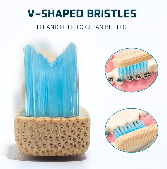 Y-Kelin Bamboo V-Shaped Orthodontic Toothbrush, 3pcs, White