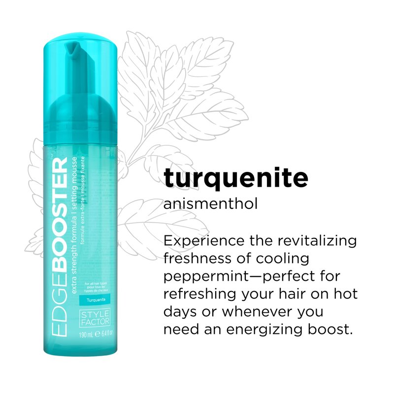 Style Factor EDGE BOOSTER Extra Strength Setting Mousse Travel Size – Frizz Control, Extra Volume, and Conditioning – 2.5oz Turquenite Mousse for Curly Hair