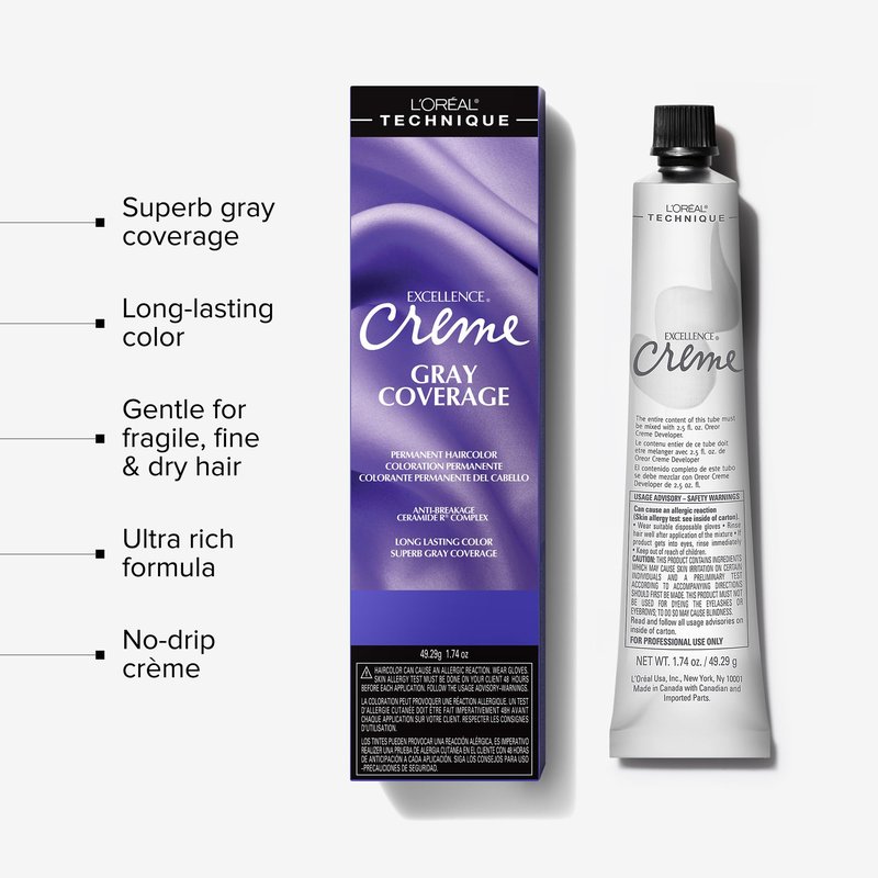 L'Oréal Technique Excellence Crème Permanent Hair Color - Long-Lasting Hair Dye, Rich Formula With No-Drip Application, Superb Gray Coverage, Medium Blonde