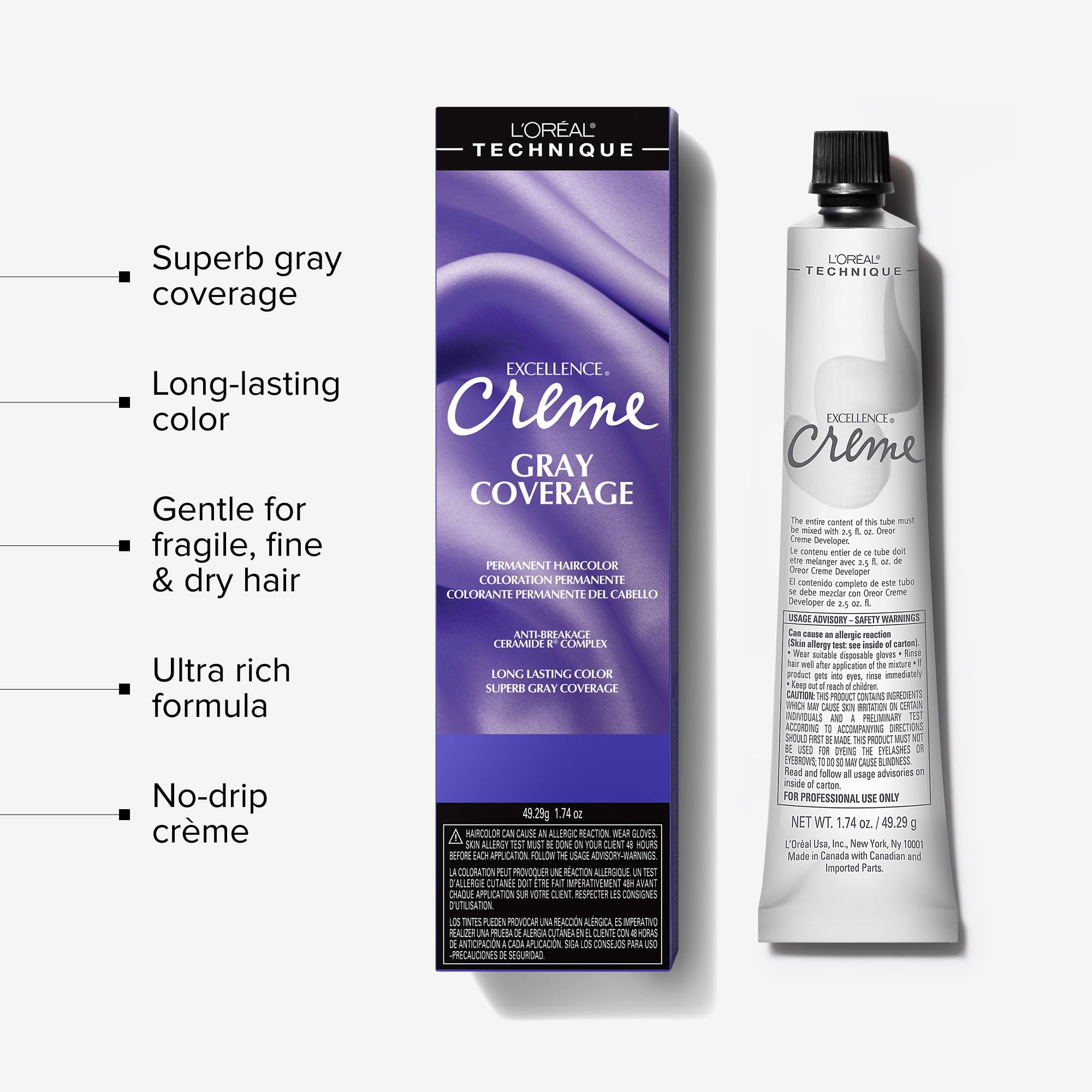 L'Oréal Technique Excellence Crème Permanent Hair Color - Long-Lasting Hair Dye, Rich Formula With No-Drip Application, Superb Gray Coverage, Blonde