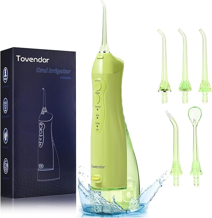 TOVENDOR Electric Water Dental Flosser Teeth Pick, Cordless Flossers Oral Irrigator IPX7 Waterproof 300ML Rechargeable Travel Water Teeth Cleaner with 5 Tips for Home Braces Care Gums Deep Cleaning