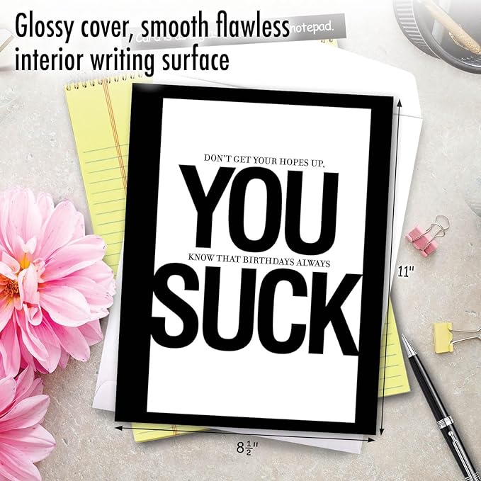 NobleWorks - Extra Large Funny Birthday Greeting Card 8.5 x 11 Inch with Envelope (1 Pack) Oversize Jumbo Bday You Suck J8677
