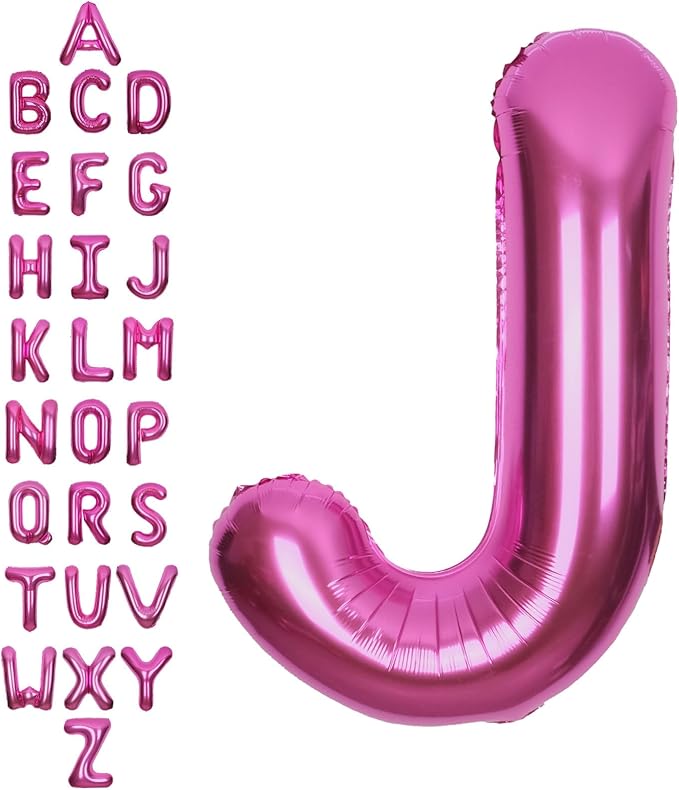 SUWEN 40 Inch Hot Pink Large J Letter Balloons Big Foil Helium Letter Balloons A-Z Jumbo Mylar Happy Birthday Party Decorations for Woman Anniversary Party Supplies