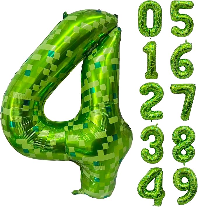 Green Number Balloons, Gaint Green Pixel Number 4 Balloon 40 Inch Dark green 4 Balloon for Boys Girls Kids 4th Birthday Party Decoration