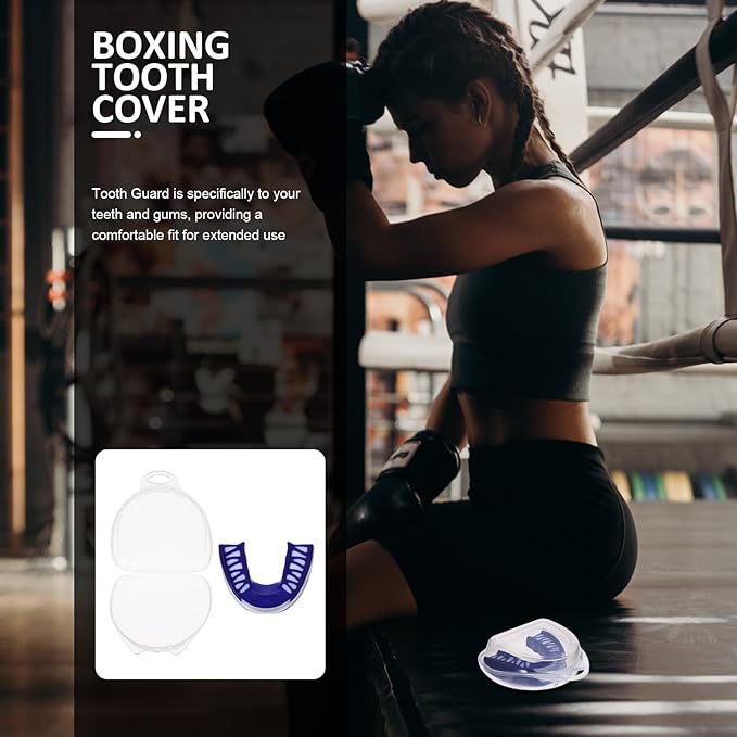 Sports Mouth Guard Teeth Protector with Case, Blue Portable Boxing Soccer Taekwondo Athletic Mouthpiece for Adults and Youth, Impact Resistant for Football and Martial Arts