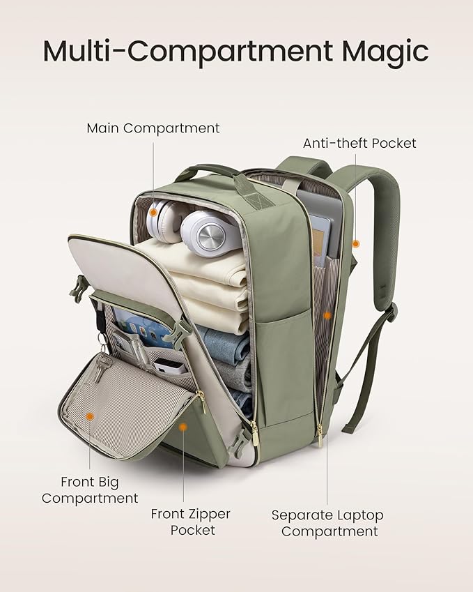LOVEVOOK 40L Travel Backpack for Women & Men, Airline Approved Carry On Luggage with 3 Packing Cubes, TSA Overnight Bags, Waterproof Personal Item Bag, Weekender Essentials Backpacks fits 17" Laptop