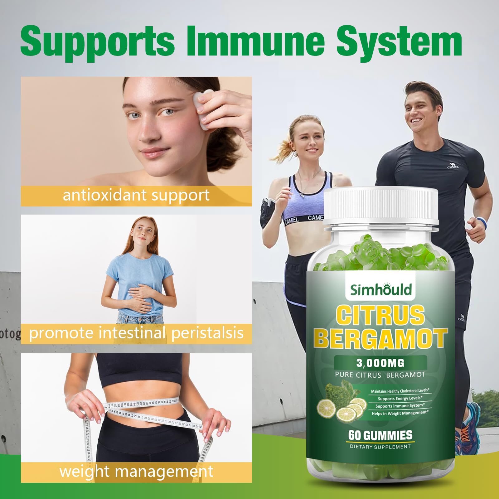 2 Pack Citrus Bergamot Gummies -3000MG Citrus Bergamot Extract Cholesterol Lowering Supplement for lmmune Support Healthy Anti-Aging, Hight Cholesterol Vegan Gummy 120 Counts Lime Flavor