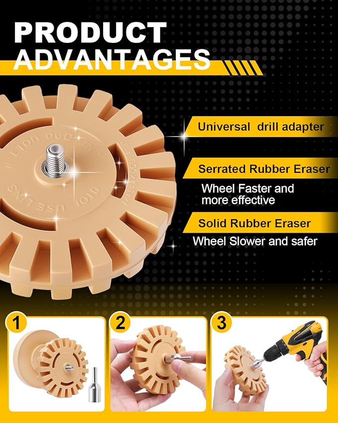 35Pcs Eraser Wheel Kit, Decal Remover Wheel for Automotive Car Sticker, Vinyl, Rv, Vinyl Removal Tool, Scraper, Razor Blades, Car Sponge Wipe, Polishing Wax and Cotton Pads