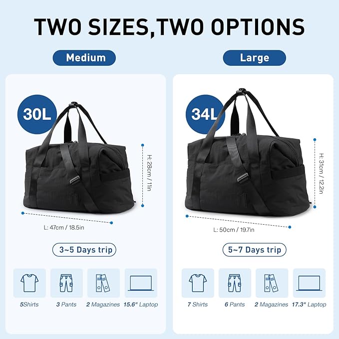 BAGSMART Gym Bag for Women, Carry on Weekender Overnight Bag, Travel Duffel Bags with Trolley Sleeve, Personal Item Travel Bag Tote Bag Workout Dance Bag(Black,Medium)