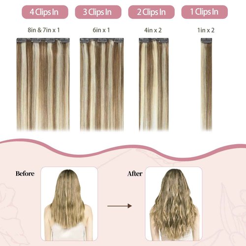 HUAYI Clip In Hair Extensions - Ash Blonde Mixed Platinum Blonde 120g 22 Inch, Real Human Hair Extensions for Women, Premium Quality Hair Extensions Real Human Hair for a Natural Look