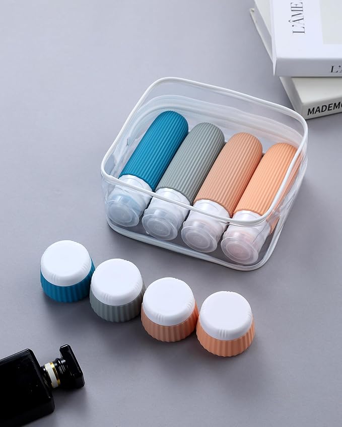 Travel Bottles 8 Pack, TSA Approved 3 oz Toiletries Containers, Leak Proof Silicone Squeezable Essentials Jars with Clear Bag