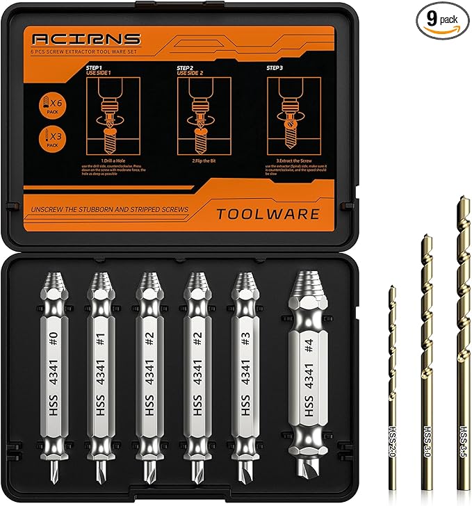 Gifts for Men,9 Pcs Damaged Screw Extractor Set,White Elephant Gifts for Adults Dad,Christmas Stocking Stuffers for Adults Men Him,Cool Stuff Gadgets for Removing Stripped Broken Screws (white)