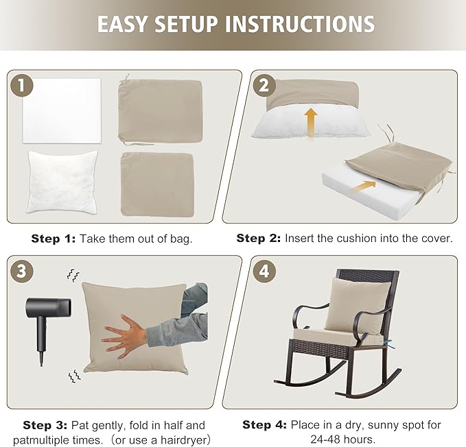 Outdoor Cushions for Patio Furniture, Waterproof Outdoor Chair Cushion w/Fade-Resistant, Removable & Machine-Washable Cover, 22x22 Inch, Deep Seat Sofa/Couch Pad Replacement – Set of 2, Cream