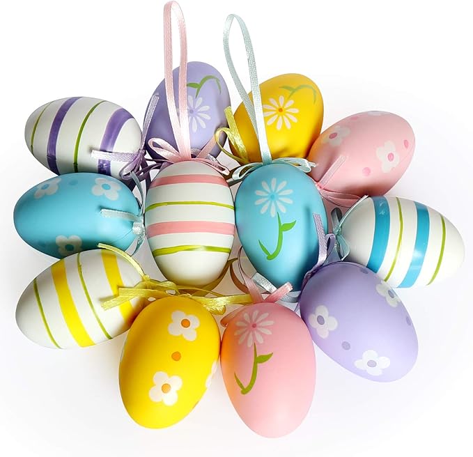 Yunfan 12Pcs Easter Decorations Eggs Hanging Ornaments Colorful for Easter Tree Basket Decor Party Favors Supplies Home