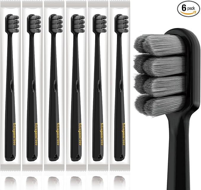 Extra Soft Toothbrushes (6 Pack) - 20,000 Ultra Soft Bristles for Sensitive Teeth & Receding Gums | Dentist Recommended Gentle Cleaning | BPA-Free | Black