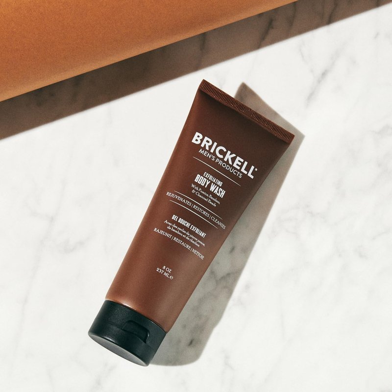 Brickell Men's Exfoliating Body Wash, Body Scrub and Gel Wash to Cleanse and Reveal Fresh, Clear Skin, With Bamboo, Charcoal, and Pumice, 8oz, Fresh Mint