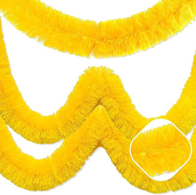 50 Feet Macaron Yellow Christmas Tinsel Garland, Metallic Foil Twist Garland Wall Hanging Tinsel Banner Backdrop for Parade Floats, Easter, Mother's Day, Wedding Party Decorations (2in x 50ft)