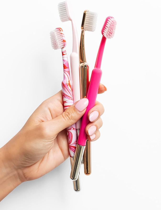 TRASK The Better Brush - Luxury Soft Bristle Dentist Designed Manual Toothbrush for Adults, Hot Hibiscus