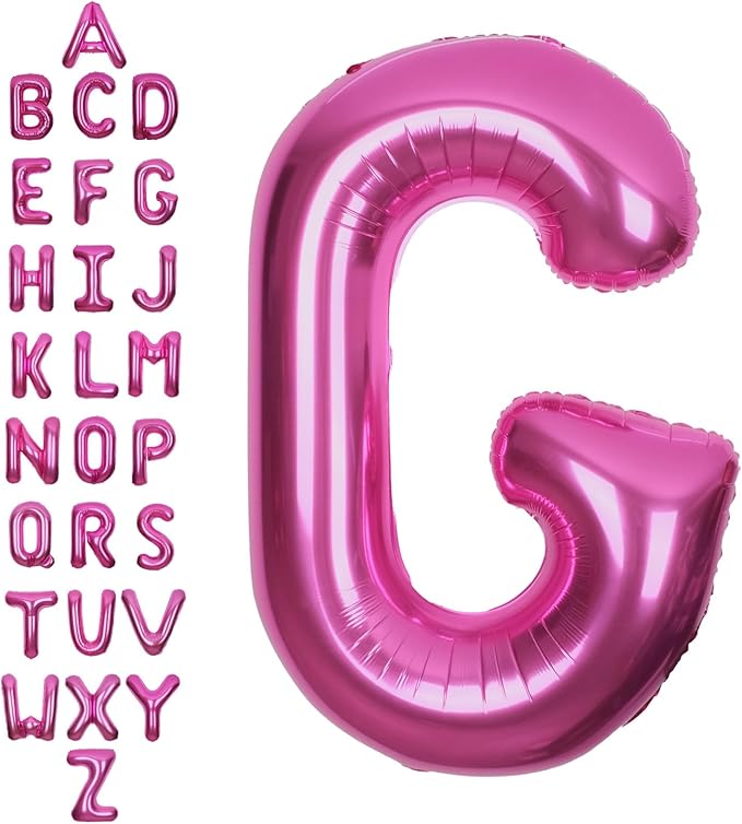 SUWEN 40 Inch Hot Pink Large G Letter Balloons Big Foil Helium Letter Balloons A-Z Jumbo Mylar Happy Birthday Party Decorations for Woman Anniversary Party Supplies