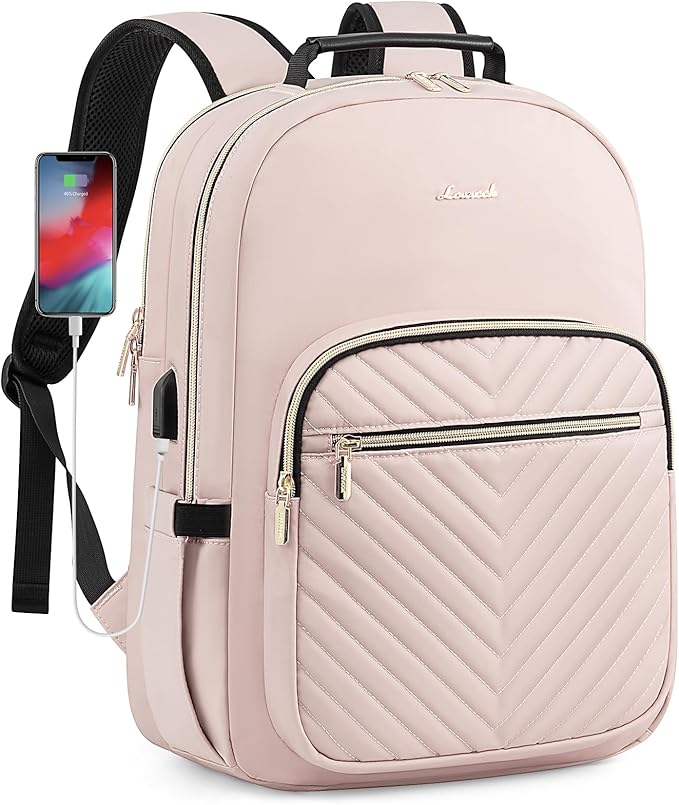 LOVEVOOK Laptop Backpack for Women, Travel Computer Work Bags with 17-inch Laptop Compartment, College School Student Bag Teen Backpacks For Girls, Outdoor Carry On Backpack Purse, Antiquewhite