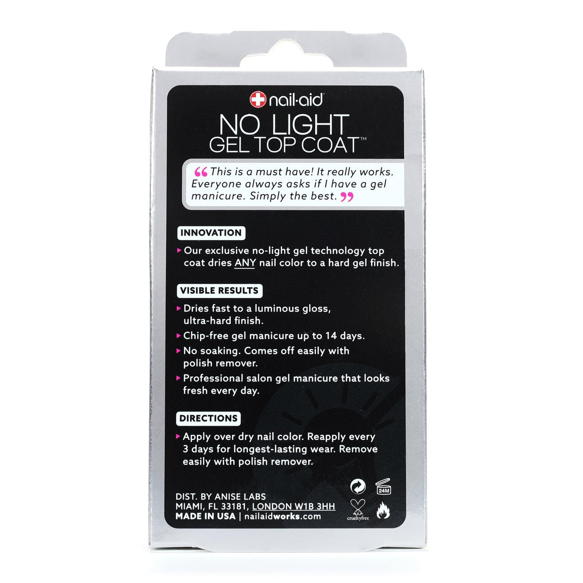 Nail-Aid No Light Gel Top Coat – Fast-Drying Gel-Like Top Coat for Nail Polish – Hard Gloss Finish Without UV Light – Professional Shine That Lasts Up to 14 Days