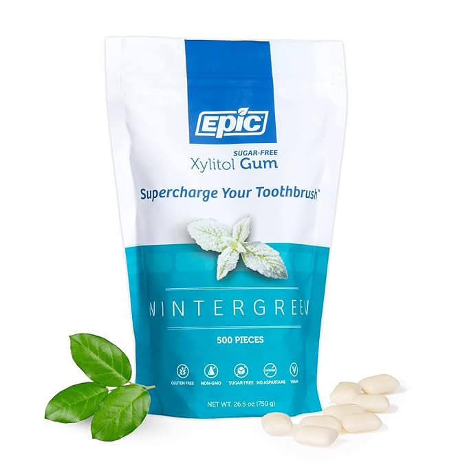Epic 100% Xylitol Wintergreen Chewing Gum - Sugar Free, Aspartame Free Dental Gum - Supports Oral Health & Fresh Breath - 500 Pieces
