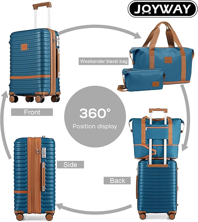 Joyway Luggage Set 7 Piece Suitcase Sets with Spinner Wheel,Hardside Expandable Travel Laggage with TSA Lock(18/20/24/28 Blue)