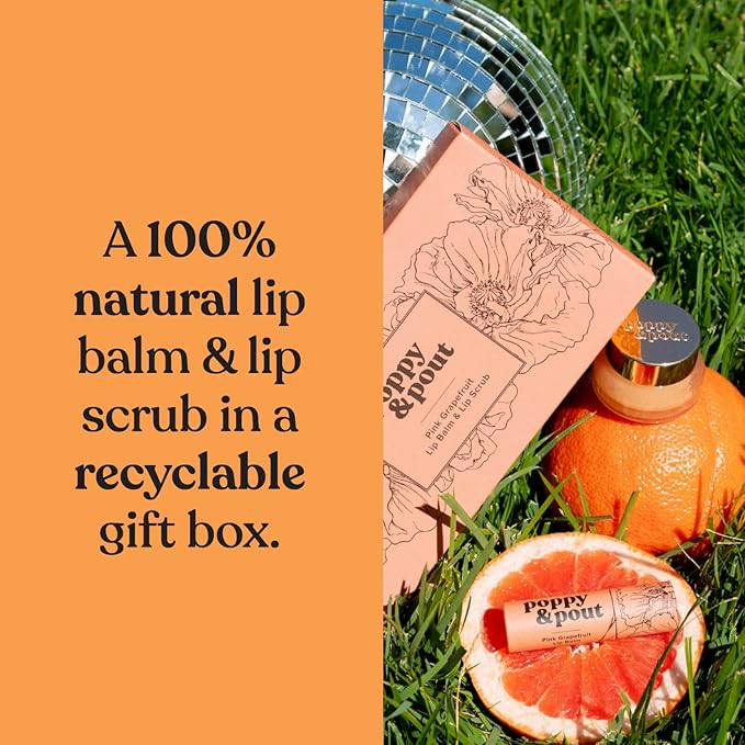 Poppy & Pout Lip Care Set | Lip Balm & Scrub | Sustainable Cardboard Tubes & Glass Jars, All Natural, Beeswax, Coconut Oil, Cruelty Free, Exfoliating & Moisturizing Lip Treatment (Orange Blossom)