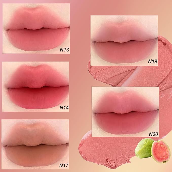 Cushion Lip Powder Cream, Matte Lip Creams - Long-Lasting & Smooth Skin, Non-Drying, Moisturizing Non-Fading Lipstick, CreaM Velvet Finish, Lightweight (N01 Cream apricot)